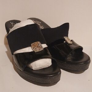 Brighton Black Patent Leather Mules with Silver Accents